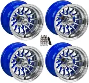 LSI 10" 14-Spoke Blue/Machined Golf Cart Wheels/Rims E-Z-GO & Club Car