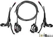 Electric Bicycle Hydraulic Brake Set, 4 Piston Dual Brake Left Front Right Rear Disc Brake Set 2000/1900mm, Aluminum Alloy CNC Ultra-Light(Black)