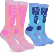 [KOOOGEAR] Kids Ski Socks Long Knee High Thermal Socks for Girls Boys Colourful Sports Snow Boot Socks for Skating Skiing Snowboarding Children UK Size 12-3