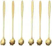 Tea Spoon Dessert Spoons 6pcs Stainless Steel Cherry Rose Flower Gold Scoop Coffee Spoon Gifts Kitchen Dessert Tea Accessories Tableware Decoration Set 6pcs Gold