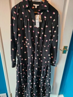 Chic TopShop Black Dress with Fun Polka Dots size 8 Midi