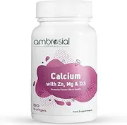 Calcium Magnesium Zinc & Vitamin D3 High Potency Calcium Tablets for Healthy Bones, Muscles & Teeth Highly Bioavailable Premium Calcium Supplements (Pack of 1-60 Softgels)