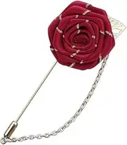 [Generic] Men Cloth Rose Flower with Gold Leaf Brooch. Red Blue Rose Floral Lapel Stick Handmade Boutonniere Pins for Suit,Lapel Pin Wedding Brooch