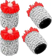 JECOMPRIS 4pcs Rhinestone Valve Caps Durable Bling Valve Stem Covers for SUV Trucks Motorcycles Fit Dustproof Eye Catching Design