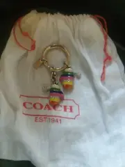 COACH LEGACY STRIPE MITTENS CRYSTALS ENAMEL KEY RING CHAIN FOB CHARM 92833B NWOT
