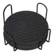 8 Pcs Silicone Coasters with Holder, 4 Inch Round Coaster for Drink, Black