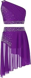 [Jhaoyu] Kids Girls Sparkly Ballet Dance Dress Lyrical Dance Costume Outfits Crop Top Mesh Skirt Leotard Dancewear