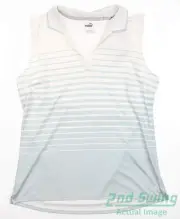 New Womens Puma Mattr Stripe Sleeveless Polo Small S Lucite MSRP $60