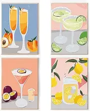 4 Pack Paint by Numbers Kit for Adults Beginners, DIY Acrylic Paint by Numbers Kits, DIY Digital Canvas Arts and Crafts for Adults Beginner, Cocktail Adult Paint by Number for Home Wall Decor