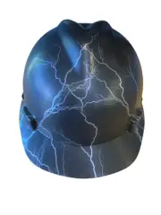Hard Hat MSA V-Gard Cap Style Custom Hydro Dipped Silver Lightning Satin