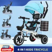 3 Wheel Kids Stroller Tricycle Bike Trike Baby Prams Toddler Ride-On Toy 4 In 1