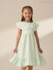 Angel & Rocket Green Ellery Stripe Collar Ditsy Floral 100% Cotton Dress (F32353) | $65 - $74