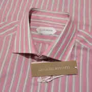 Guglielminotti NWT Dress Shirt Size 44 17.5 in Light Red/Tan Stripes 100% Cotton
