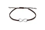 Solid 925 Sterling Silver Infinity Macrame Bracelet - Dark Brown