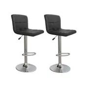 CHOTTO - Nomu Adjustable Swivel Leather Bar Stools - Black x 2
