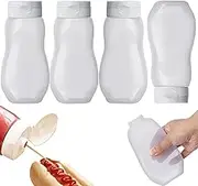 4PCS Squeeze Bottles Sauces Salad Dressing Container Bottle BPA Free Ketchup Bottles Squeeze Clear Condiment Squeeze Bottles Leakproof Sauce Bottles with Flip Top Cap, Salad Dressing Container