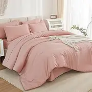 Litanika Comforter California King Size Set Blush Pink - 7 Pieces Bed in a Bag California King Bedding Comforter Sets, Plain Lightweight Bed Set with Comforter, Sheets, Pillowcases & Shams