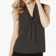Anne Klein polka dots black and white tie front blouse size XS New