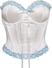[azrian] Women's Lace Trim Corset Color Block Tube Top Bow Visitor Tops Slim Blouse Crop Tops Vintage Tops Y2K Girls