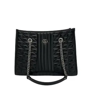 【GUCCI 古馳】GG Marmont 銀Logo絎縫肩背包(675796-黑)