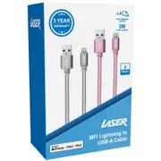 Laser MFi Lightning to USB-A Glitter Cables 2 Pack - Silver/Pink