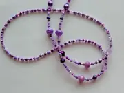 PURPLE SEED BEADS CRYSTALS EYEGLASS READING SUNGLASSES HOLDER + LOBSTER CLASPS