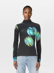 Abstract Print Turtleneck Top