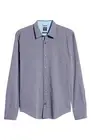 Hugo Boss BOSS Men's Reid Slim Fit Dobby Long Sleeve Shirt Dark Blue XXL