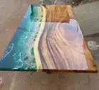 Ocean Epoxy Resin Top Dining Table Handmade Acacia Wood Living Decor Online Sale