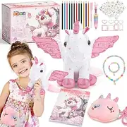 deAO Stuffed Animals Toys for 3 4 5 6 7 8 Year Old Girls, Soft Plush Toys Set with Coloring Book,Necklace & Bracelet,DIY Journal Painting Kit Gifts for Girls Birthday Xmas