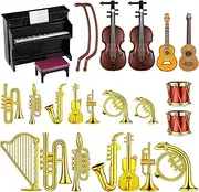 24 Pieces Dollhouse Musical Instruments Miniature Violin Piano Trumpet Saxophone Electric Guitar Tiny Instruments Set for Mini House Musical Room Succulent Garden (Black Piano)