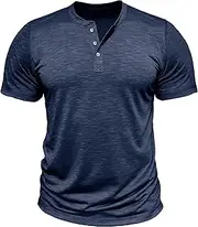 [Aosufei] Men's Button Up Slim Collarless T-Shirt Short Sleeve Solid Casual Tee Top Regular Fit Breathable Wokrout T-Shirts