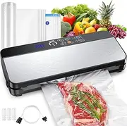 Homiloggo Food Vacuum Sealer Automatic Sealing Machine for Food Preservation Dry Moist Sealing Modes with Built-in Bag Rolls and Cutter Starter Kit, 60KPA Strong Suction