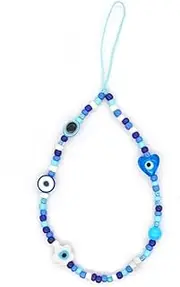 Meefisher 1-2 PCS Beaded Evil Eye Phone Charm Lanyard Wrist Strap Cute Flower Charms Anti-Lost Chain Aesthetic Accessories Love Protection Gifts for Women Girls