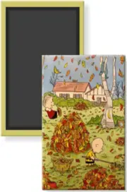 Charlie Brown Linus Falling Autumn Leaves Image Peanuts Fridge Magnet 2 x 3