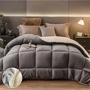700GSM Reversible Teddy Bear Fleece Quilt | Super Warm Winter Sherpa Doona - All Size (Charcoal/White, King Single)