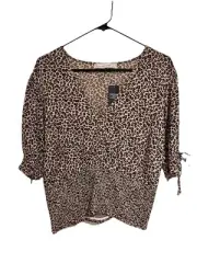 Abercrombie & Fitch Tie-Sleeve Smocked Waist Top Leopard Print Brown Women Large