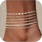[CJIAYUJEW] Gold Ankle Bracelets for Women Silver Cuban Link Anklets Set Waterproof Sparkly Beads Anklet Stackable Layered Anklets Summer Beach Jewelry for Women, One size fits all, alloy, no gemstone