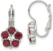 [JewelryWeb] Silver-tone Red and Clear Crystal Flower Shaped Leverback Earrings 22x11mm Wide Stud Earring for Women