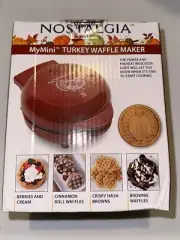 Nostalgia MyMini Turkey Pattern Waffle Maker Compact Size 5” Non-Stick—NEW