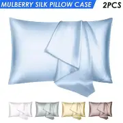2 Pcs Mulberry Silk Pillow Cases Slip Protector Genuine Comfort Soft Standard