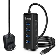 Powered USB C Hub, TEKERA USB 3.2/USB C Hub with 4 Port USB-A 3.2Ports, 10Gbps with Power Adapter, USB Port Expander for Laptop/PC