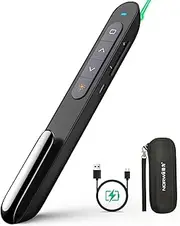Norwii N76 Rechargeable Presentation clicker with Pointer, Long Range Presentation Remote, Wireless Presenter for PowerPoint Presentations, Slide Control (Black, Green Light with Case)