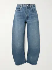 [FRAME] FRAME - The Bubble Crop Frayed High-rise Barrel-leg Jeans - Mid denim - 28 28 Blue
