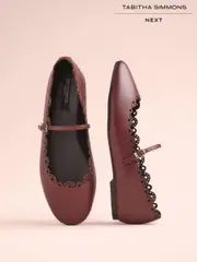Red Tabitha Simmons x Next Elfie Leather Scalloped Mary Jane Shoes (B51793) | $128