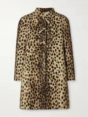 [Valentino Garavani] Valentino Garavani - Bow-detailed Jaguar-print Wool-felt Coat - Leopard print - IT42 IT 42 Animal print