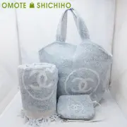Chanel Beach Bag Towel Pouch Set Of 3 Tote Blanket Cotton Light Blue A77770 S Ra