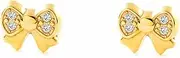 [Monde Petit] Mondepetit Girls' Earrings Yellow Gold 9 Carat Bow Zirconia Shiny Gift Box, Yellow Gold