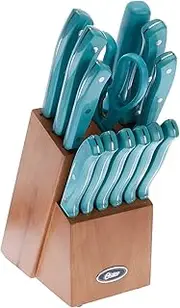 [Oster] Evansville 14 Piece Cutlery Set, Stainless Steel with Turquoise Handles -