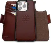 Dreem Fibonacci Compatible with iPhone 15 Pro Max Wallet case / 2-in-1 Shockproof case and Detachable Vegan Leather Folio, MagSafe Compatible, RFID Protection [Coffee]